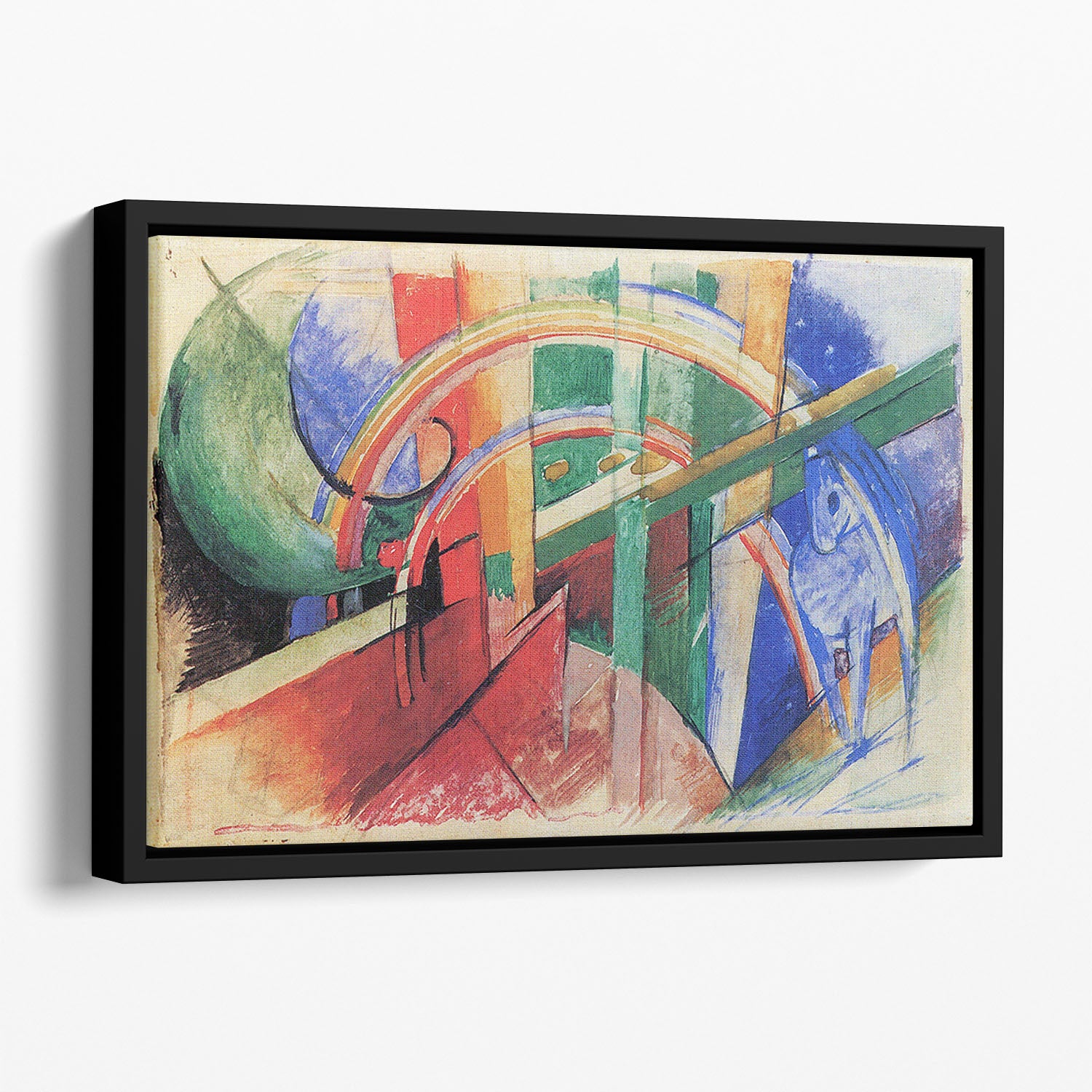Blue horse with rainbow by Franz Marc Floating Framed Canvas