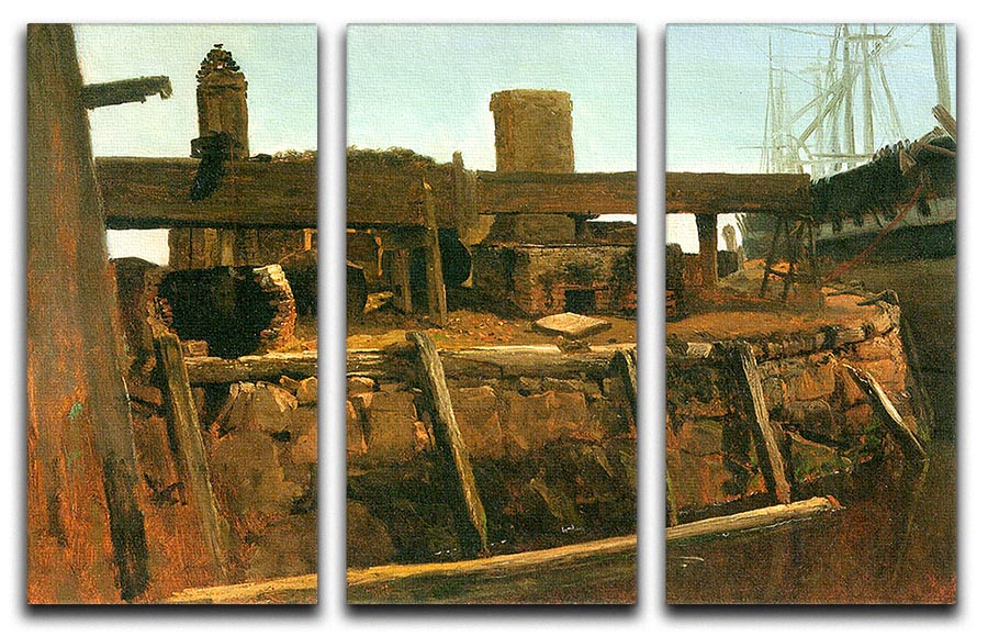 Boat at the dock by Bierstadt 3 Split Panel Canvas Print - Canvas Art Rocks - 1