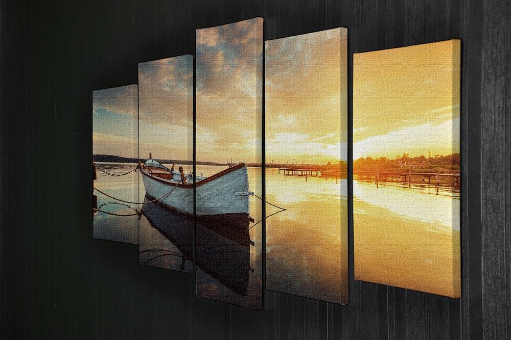 Boat on lake with a reflection 5 Split Panel Canvas  - Canvas Art Rocks - 2
