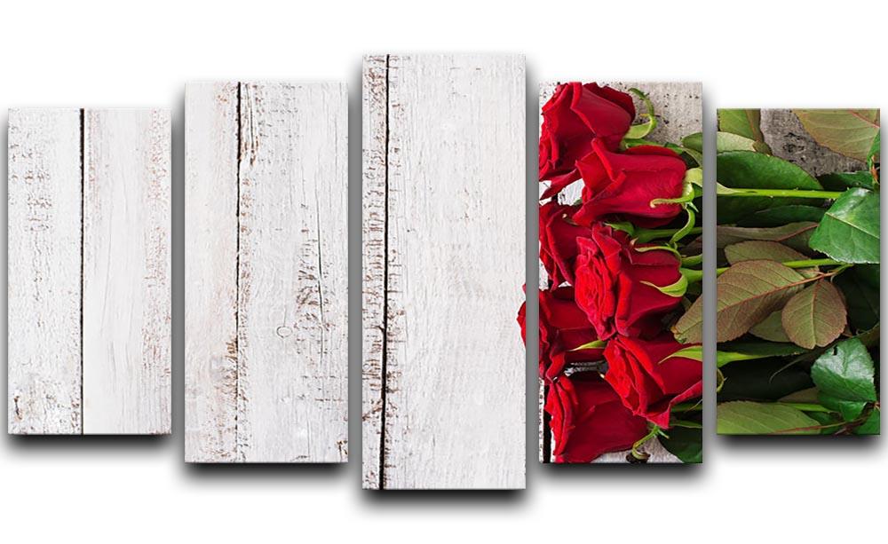 Bouquet of red roses on a light wooden background 5 Split Panel Canvas  - Canvas Art Rocks - 1