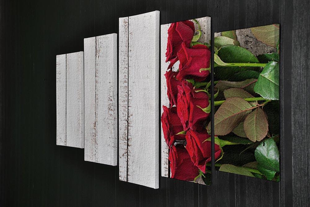 Bouquet of red roses on a light wooden background 5 Split Panel Canvas  - Canvas Art Rocks - 2