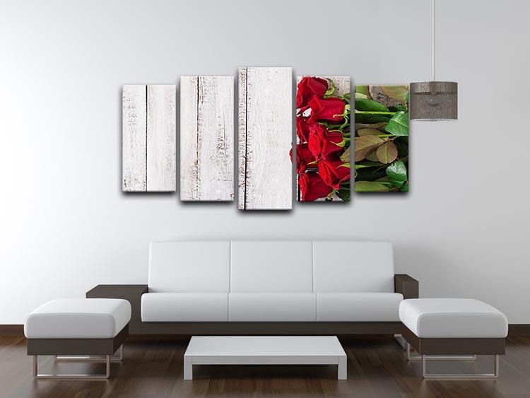 Bouquet of red roses on a light wooden background 5 Split Panel Canvas  - Canvas Art Rocks - 3