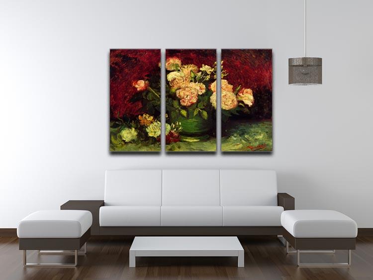 Bowl with Peonies and Roses by Van Gogh 3 Split Panel Canvas Print - Canvas Art Rocks - 4