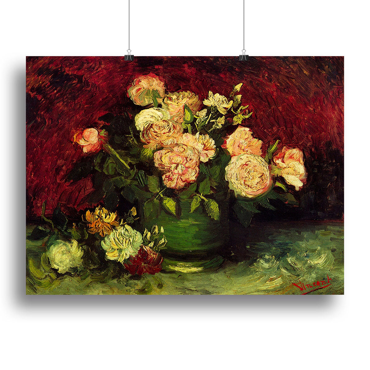 Bowl with Peonies and Roses by Van Gogh Canvas Print or Poster - Canvas Art Rocks - 2