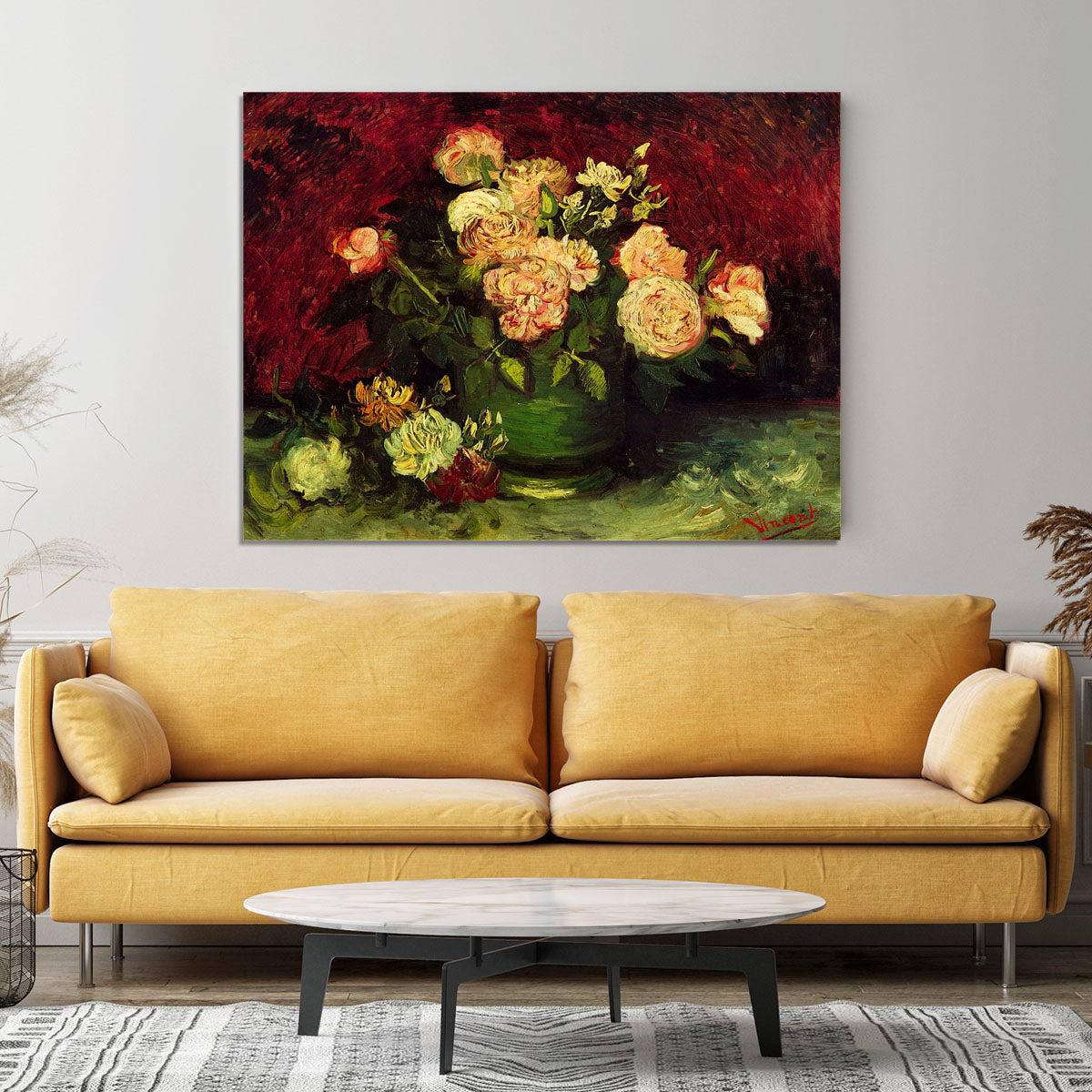 Bowl with Peonies and Roses by Van Gogh Canvas Print or Poster - Canvas Art Rocks - 4