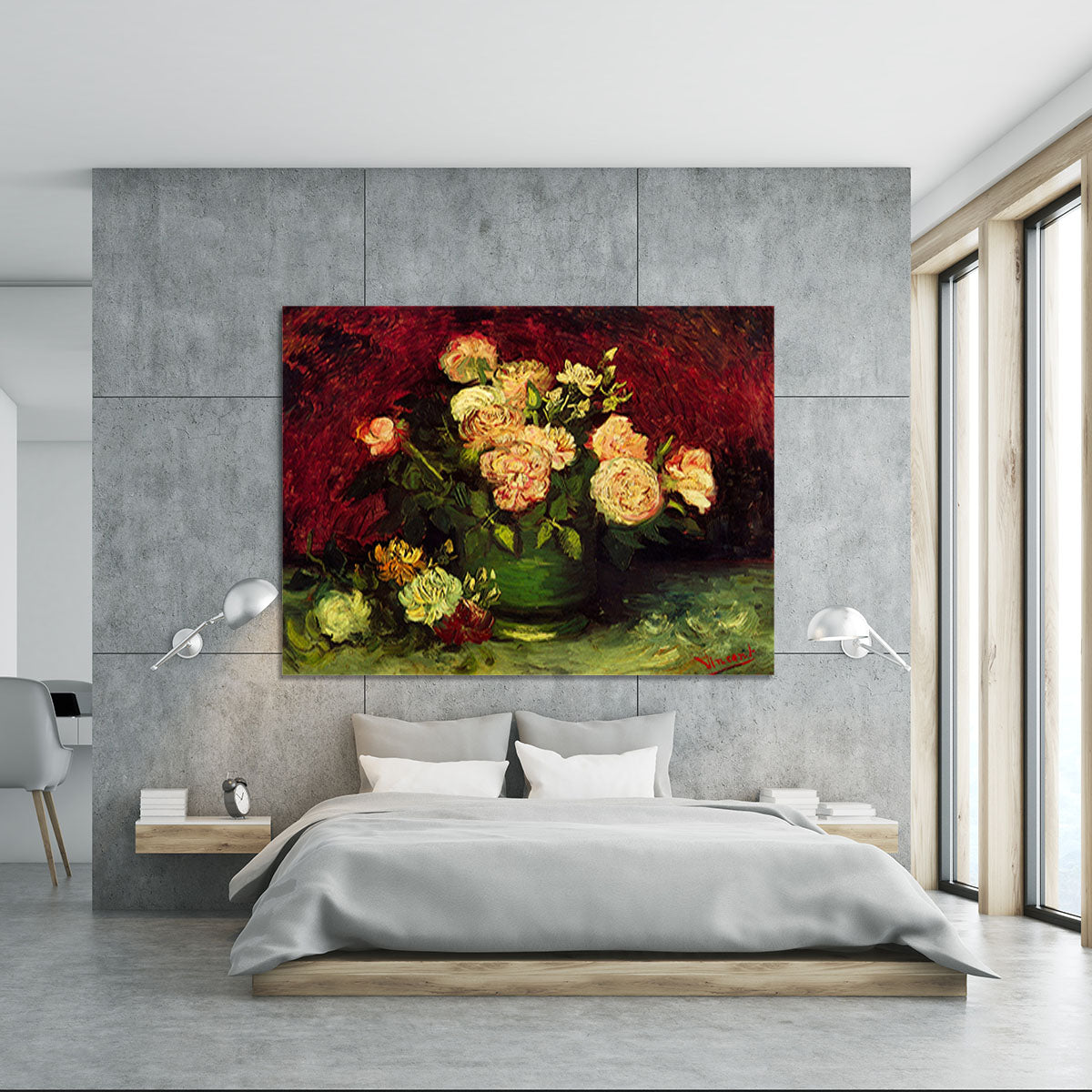 Bowl with Peonies and Roses by Van Gogh Canvas Print or Poster - Canvas Art Rocks - 5