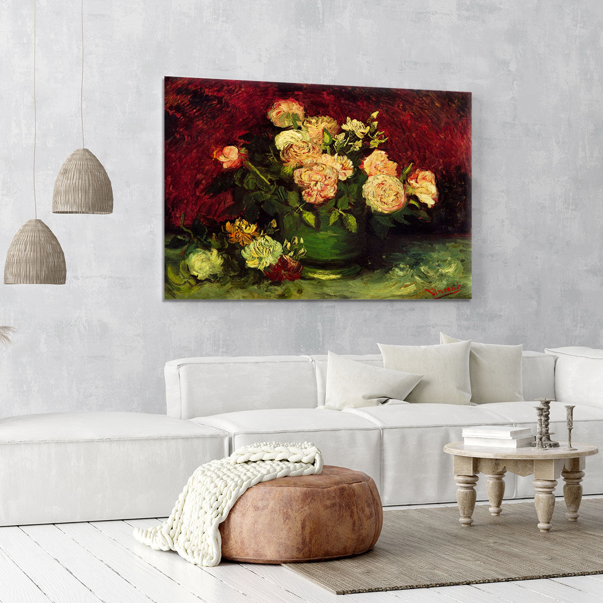 Bowl with Peonies and Roses by Van Gogh Canvas Print or Poster - Canvas Art Rocks - 6
