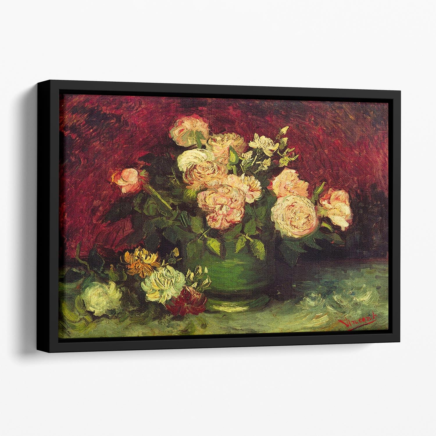 Bowl with Peonies and Roses by Van Gogh Floating Framed Canvas