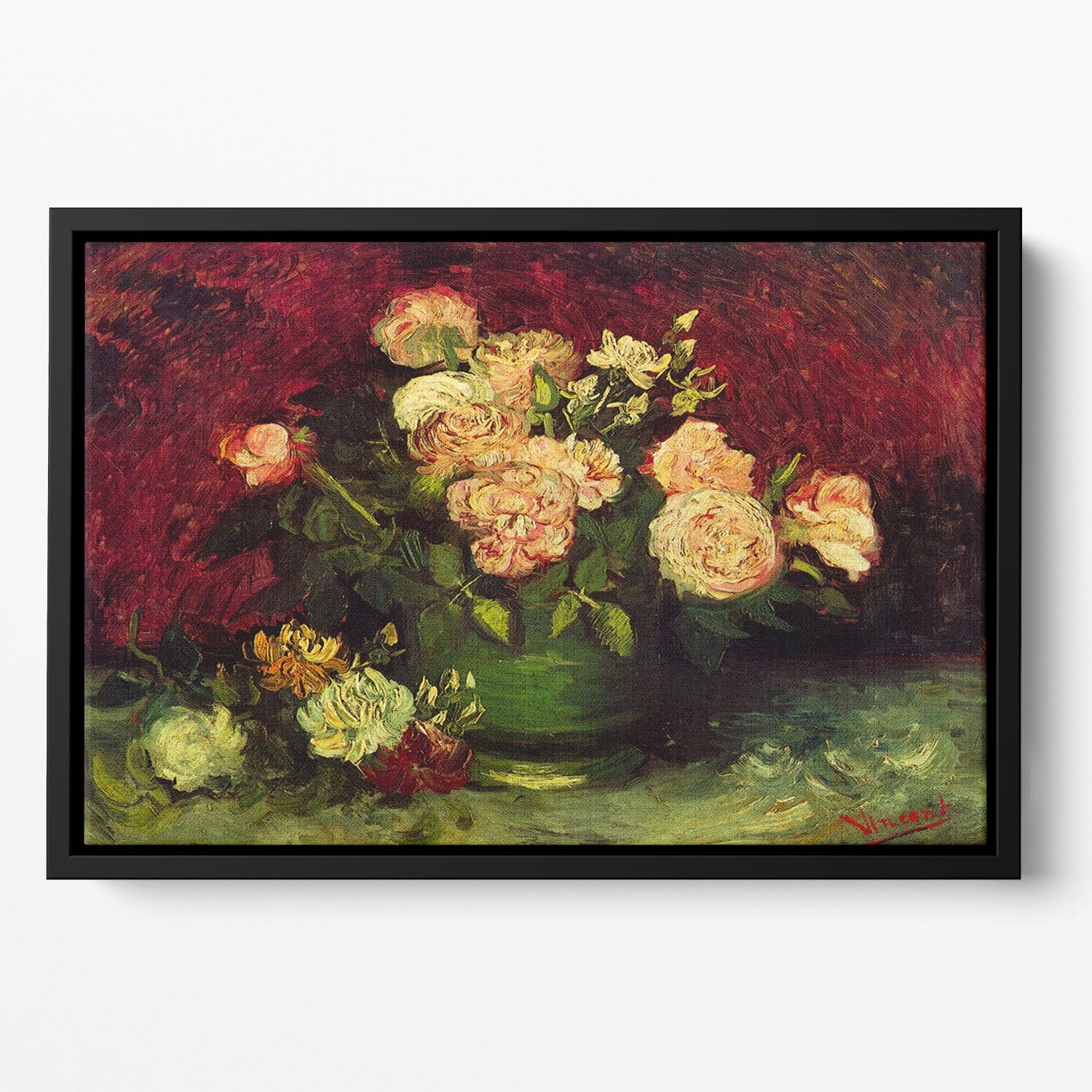 Bowl with Peonies and Roses by Van Gogh Floating Framed Canvas