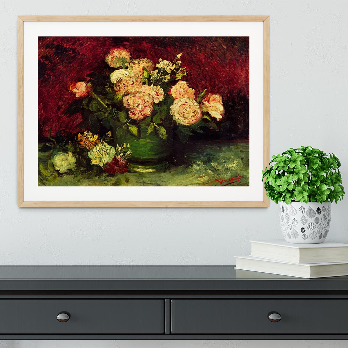 Bowl with Peonies and Roses by Van Gogh Framed Print - Canvas Art Rocks - 3