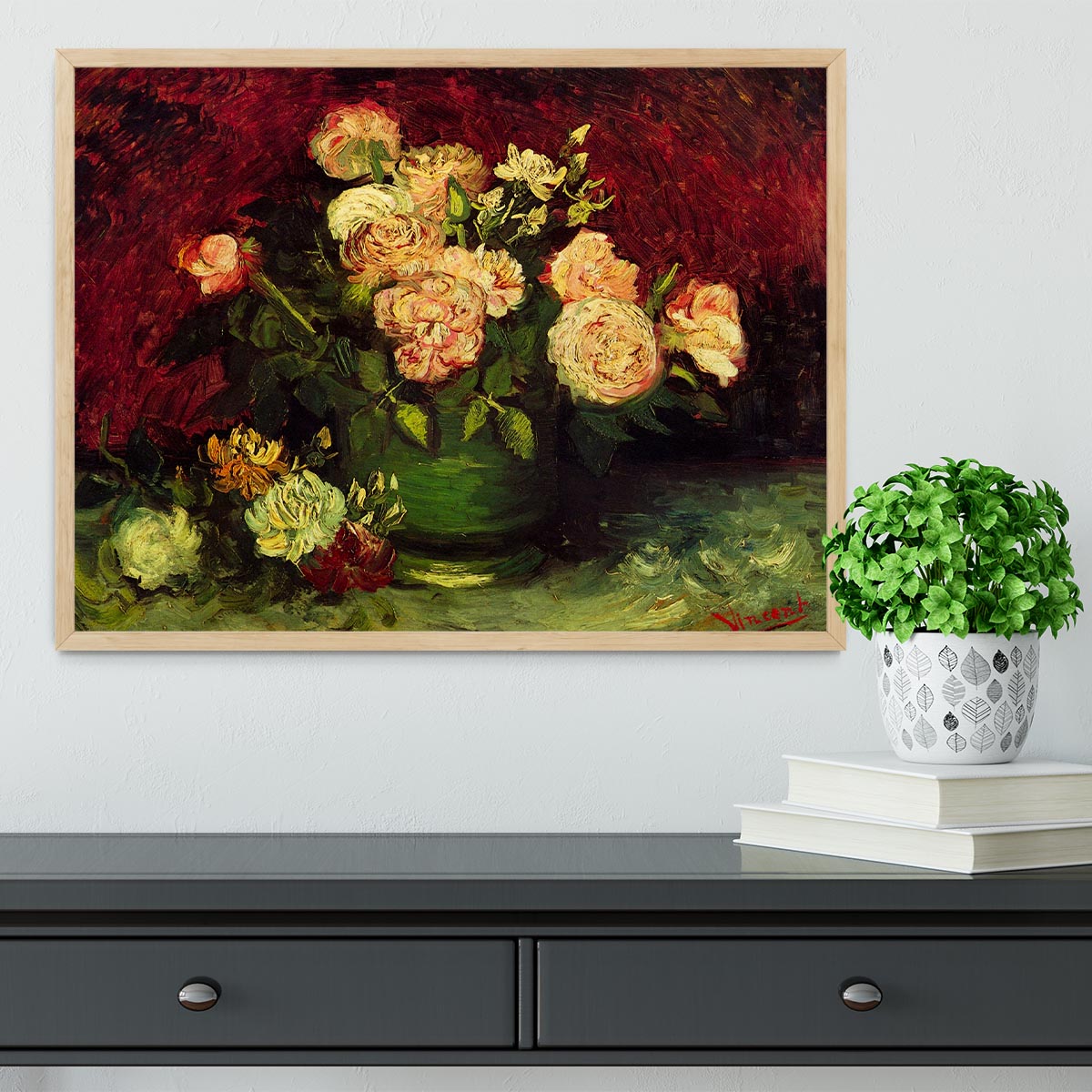 Bowl with Peonies and Roses by Van Gogh Framed Print - Canvas Art Rocks - 4