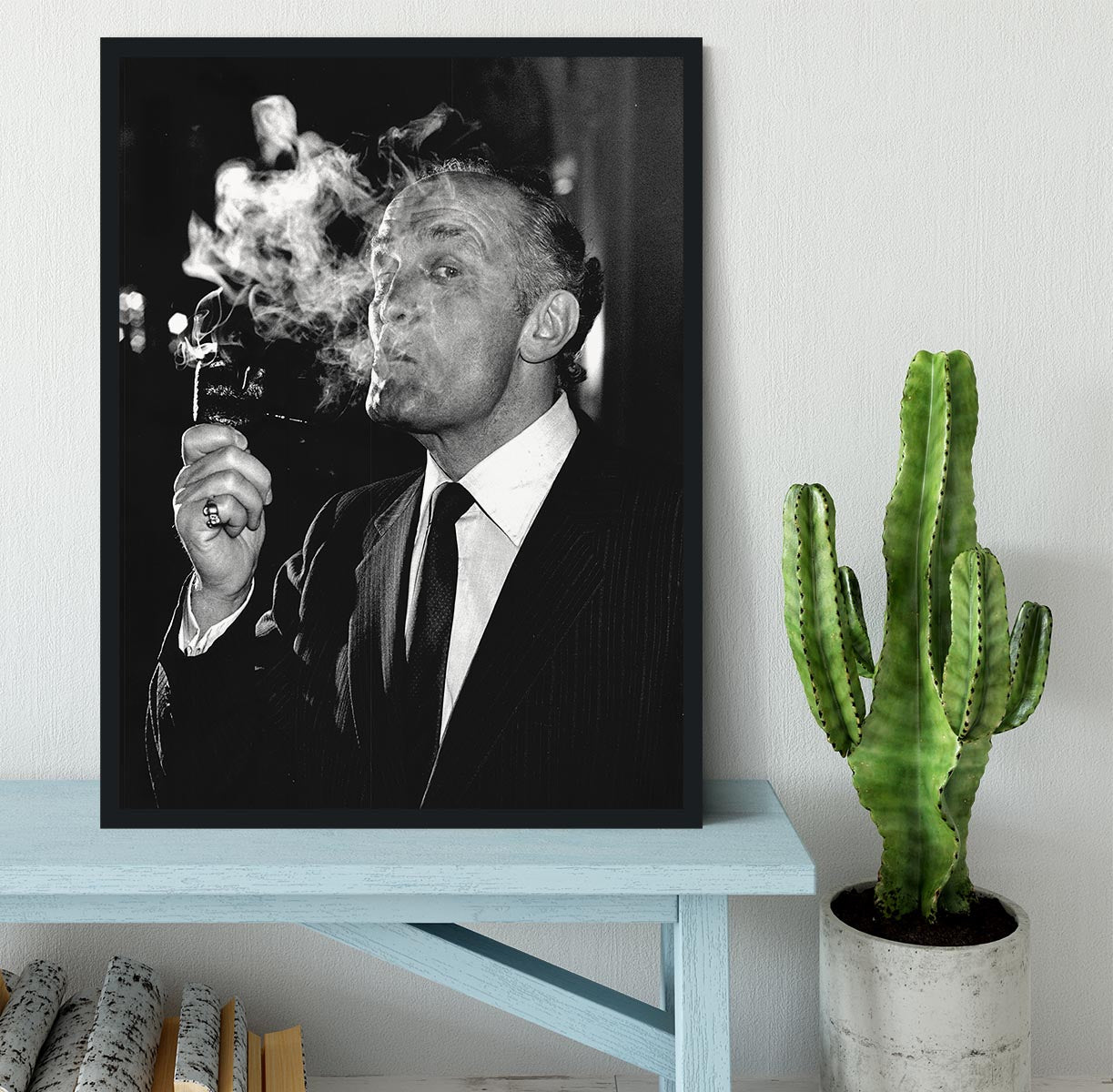 Boxer Henry Cooper smoking a pipe Framed Print - Canvas Art Rocks - 2