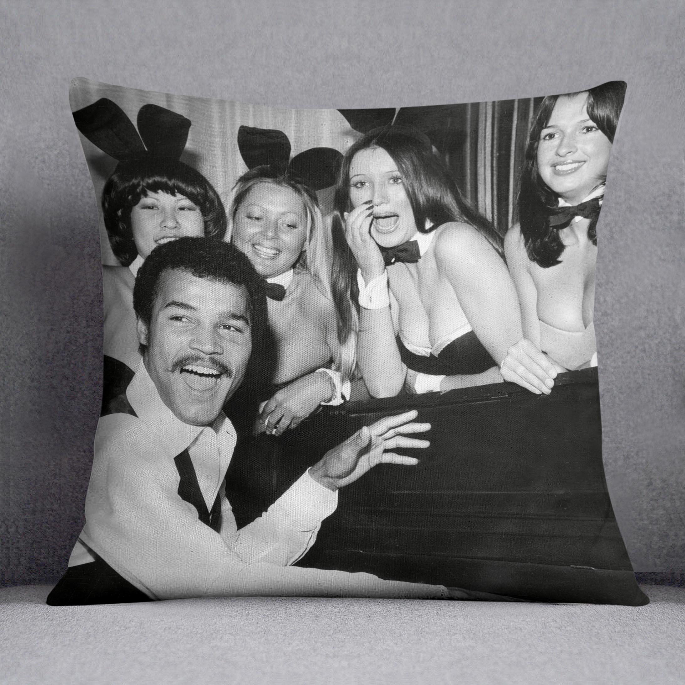 Boxer John Conteh with bunny girls at the playboy club Cushion - Canvas Art Rocks - 1