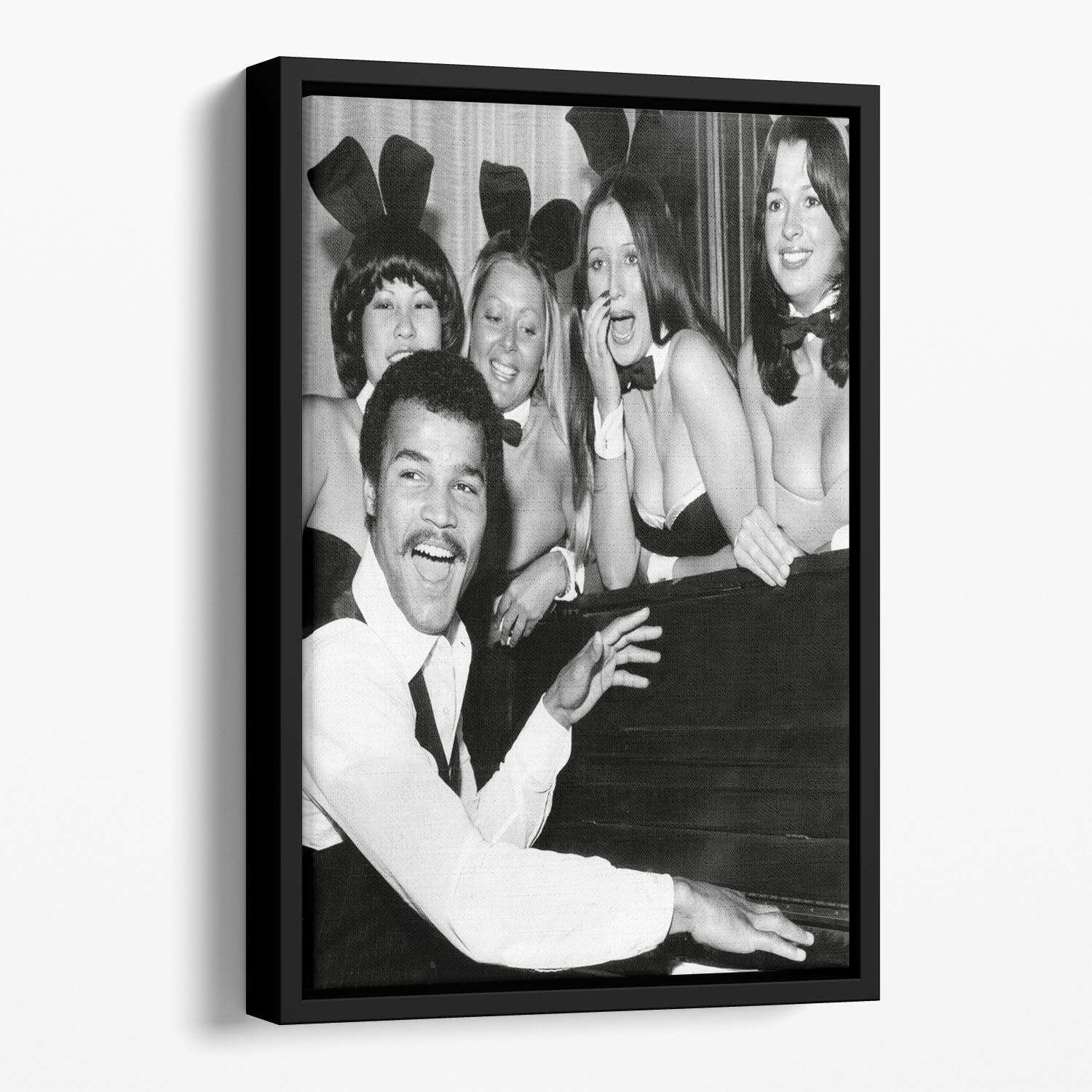 Boxer John Conteh with bunny girls at the playboy club Floating Framed Canvas - Canvas Art Rocks - 1