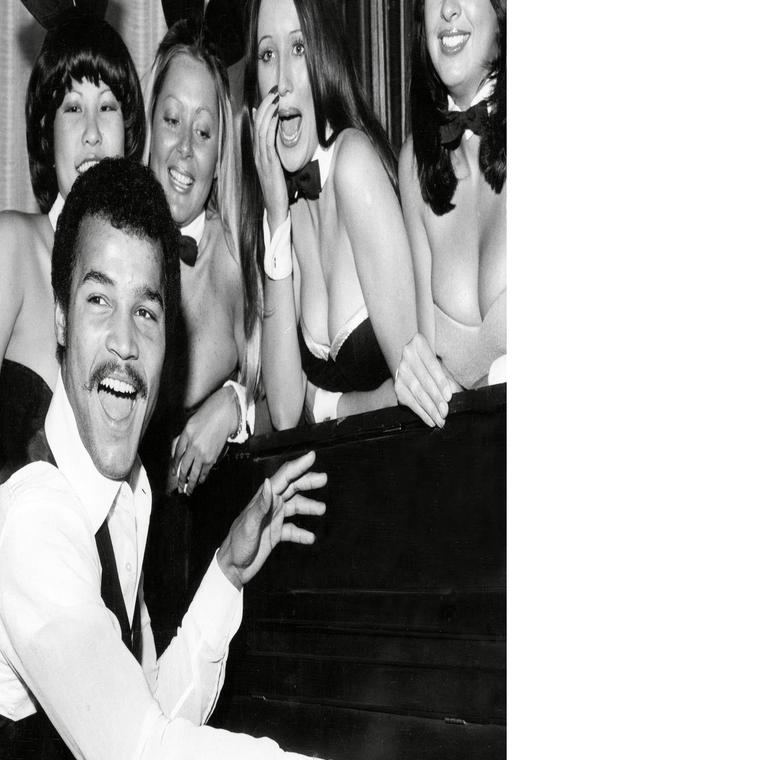 Boxer John Conteh with bunny girls at the playboy club Floating Framed Canvas - Canvas Art Rocks - 2