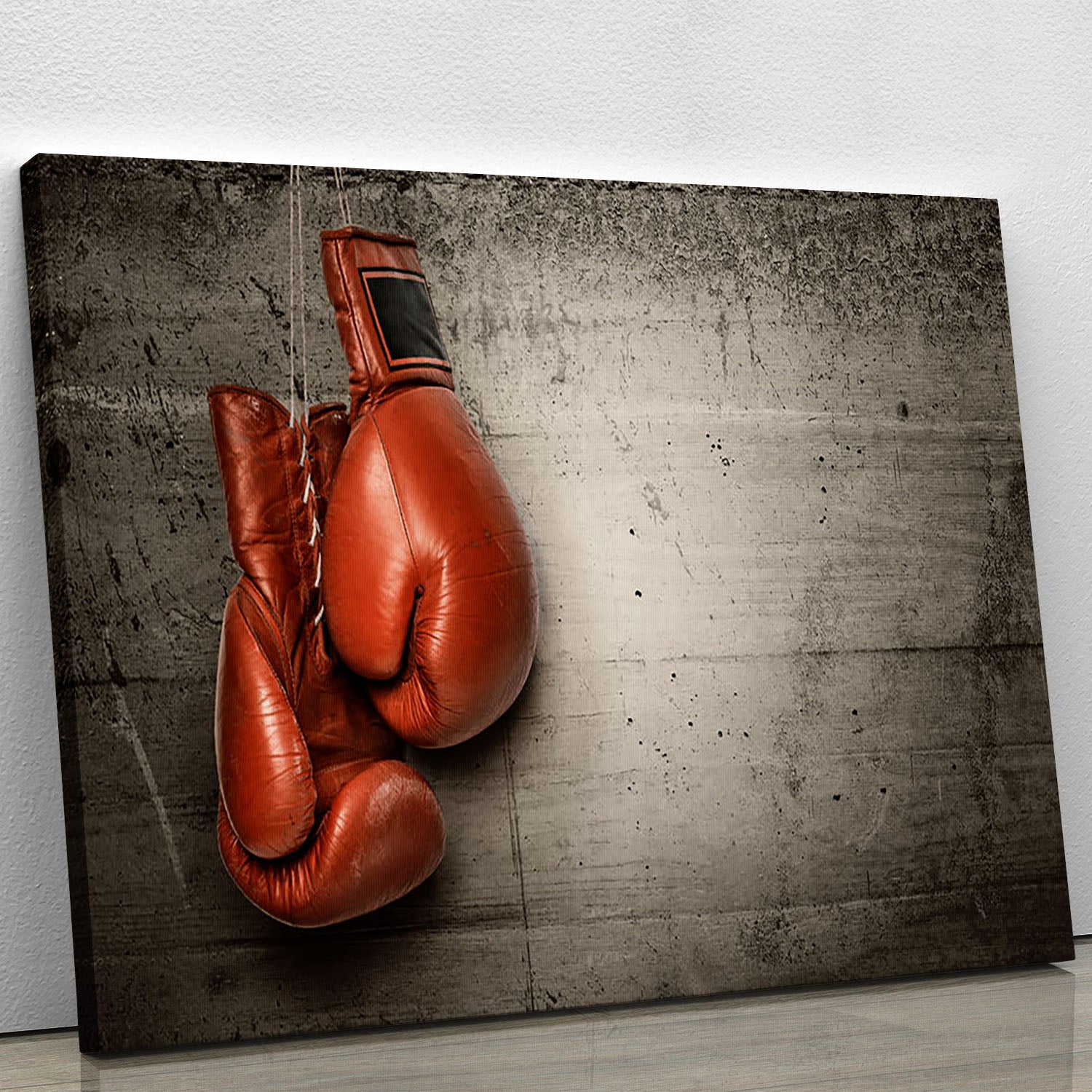 Boxing gloves hanging on concrete Canvas Print or Poster - Canvas Art Rocks - 1