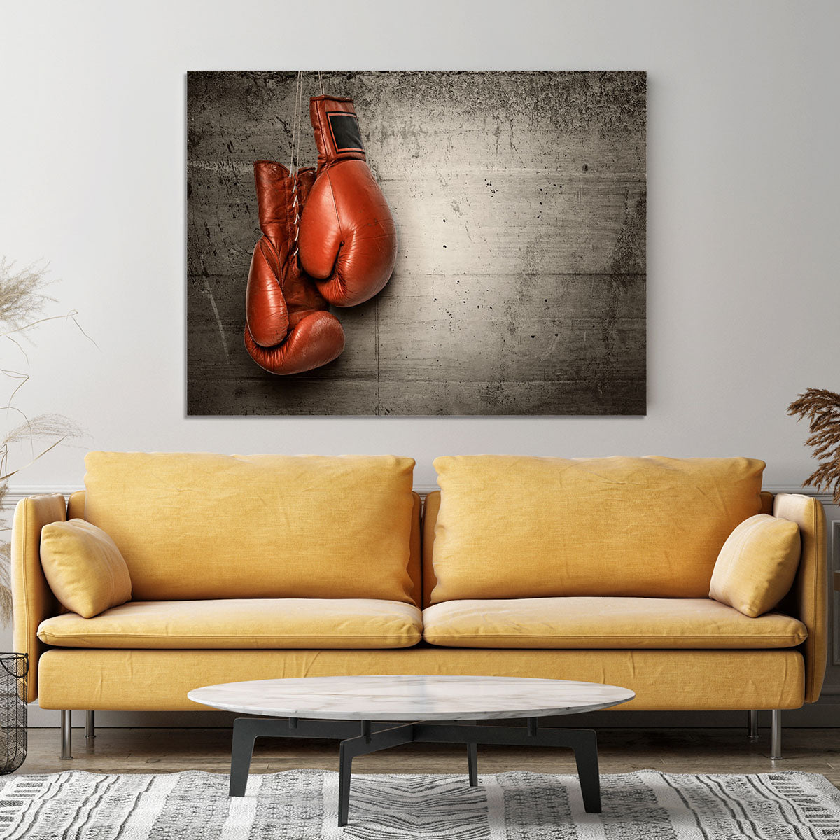 Boxing gloves hanging on concrete Canvas Print or Poster - Canvas Art Rocks - 4
