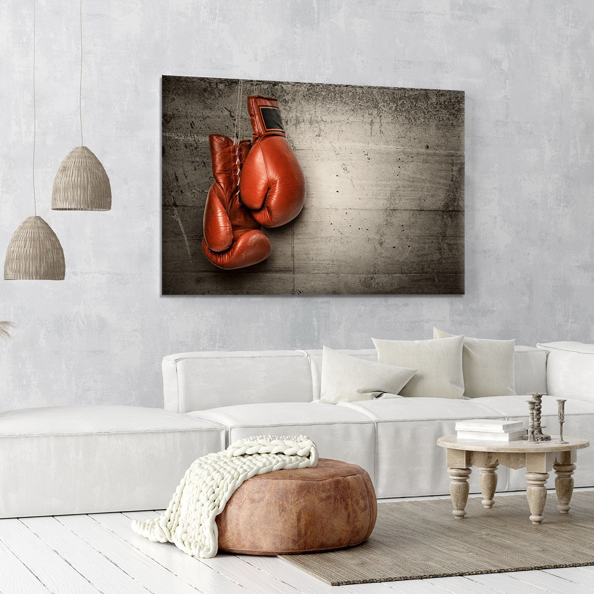 Boxing gloves hanging on concrete Canvas Print or Poster - Canvas Art Rocks - 6