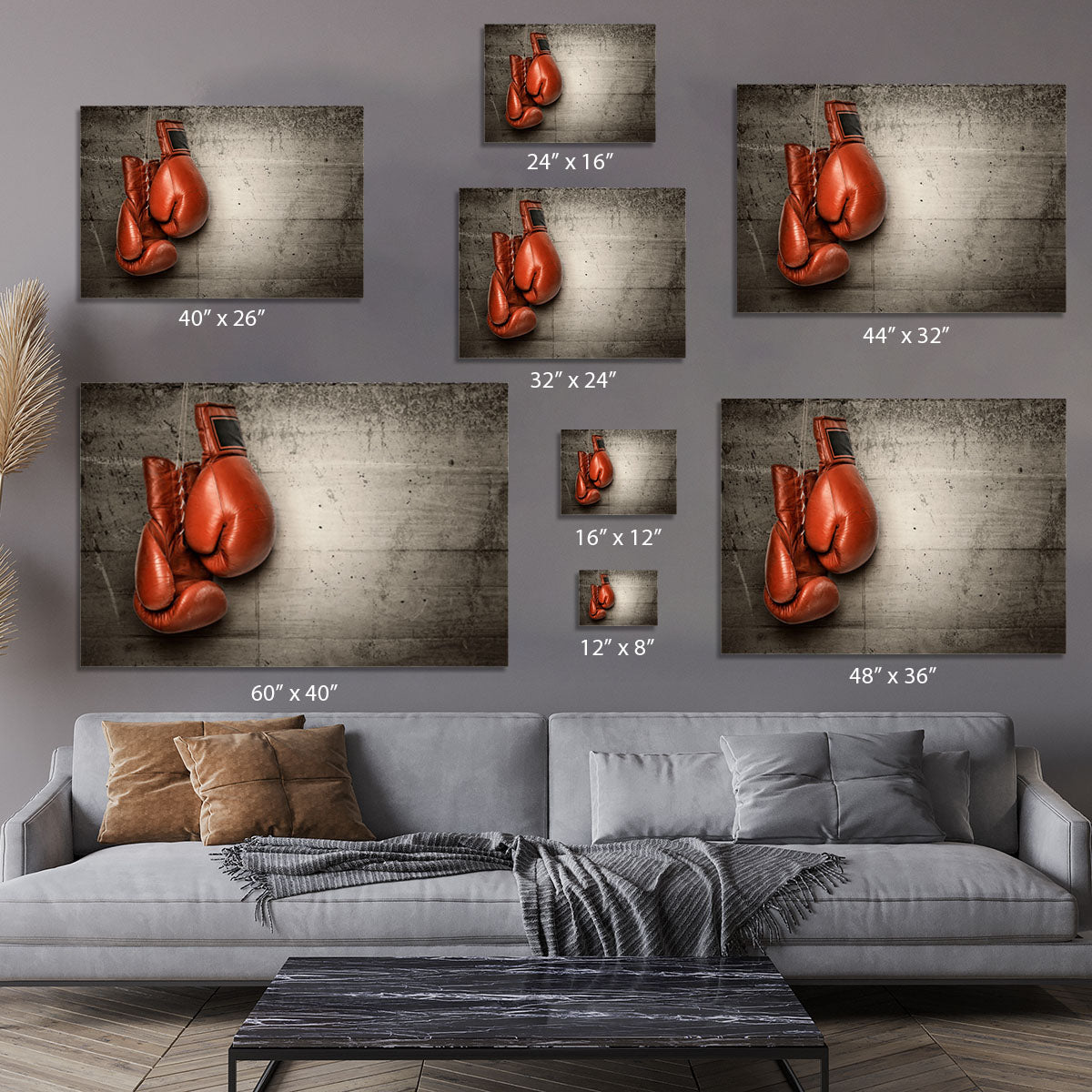Boxing gloves hanging on concrete Canvas Print or Poster - Canvas Art Rocks - 7