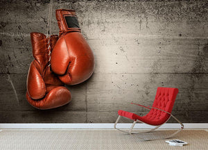 Boxing gloves hanging on concrete Wall Mural Wallpaper - Canvas Art Rocks - 2