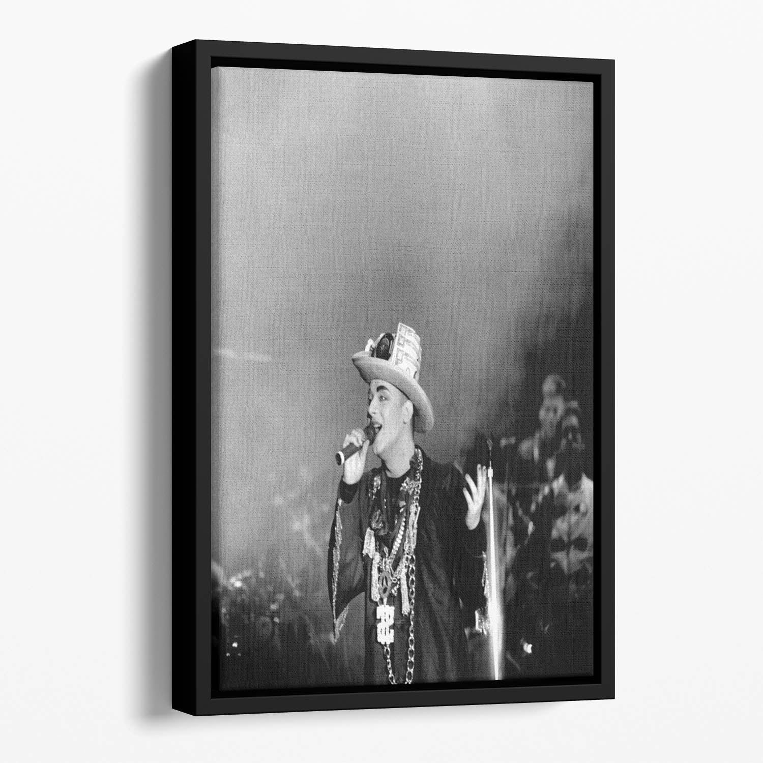 Boy George on stage Floating Framed Canvas
