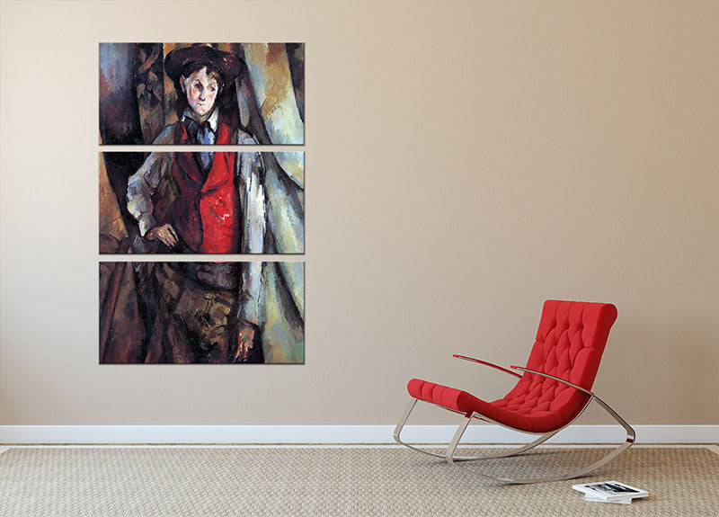 Boy in Red Waistcoat by Cezanne 3 Split Panel Canvas Print - Canvas Art Rocks - 2