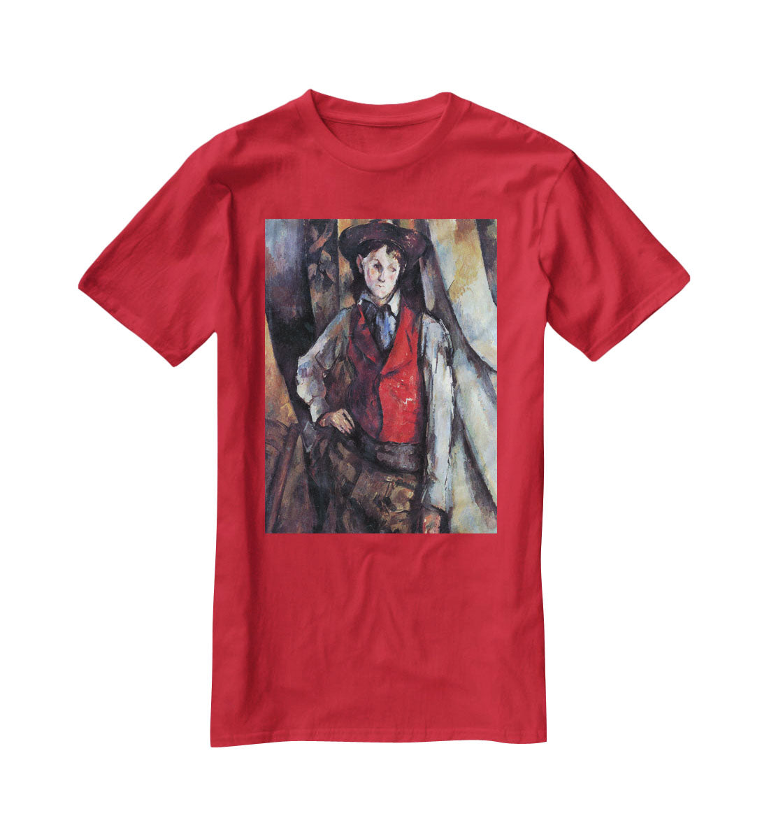 Boy in Red Waistcoat by Cezanne T-Shirt - Canvas Art Rocks - 4