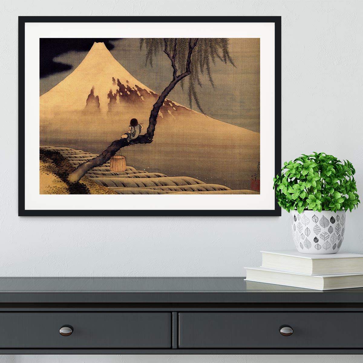 Boy in front of Fujiama by Hokusai Framed Print - Canvas Art Rocks - 1