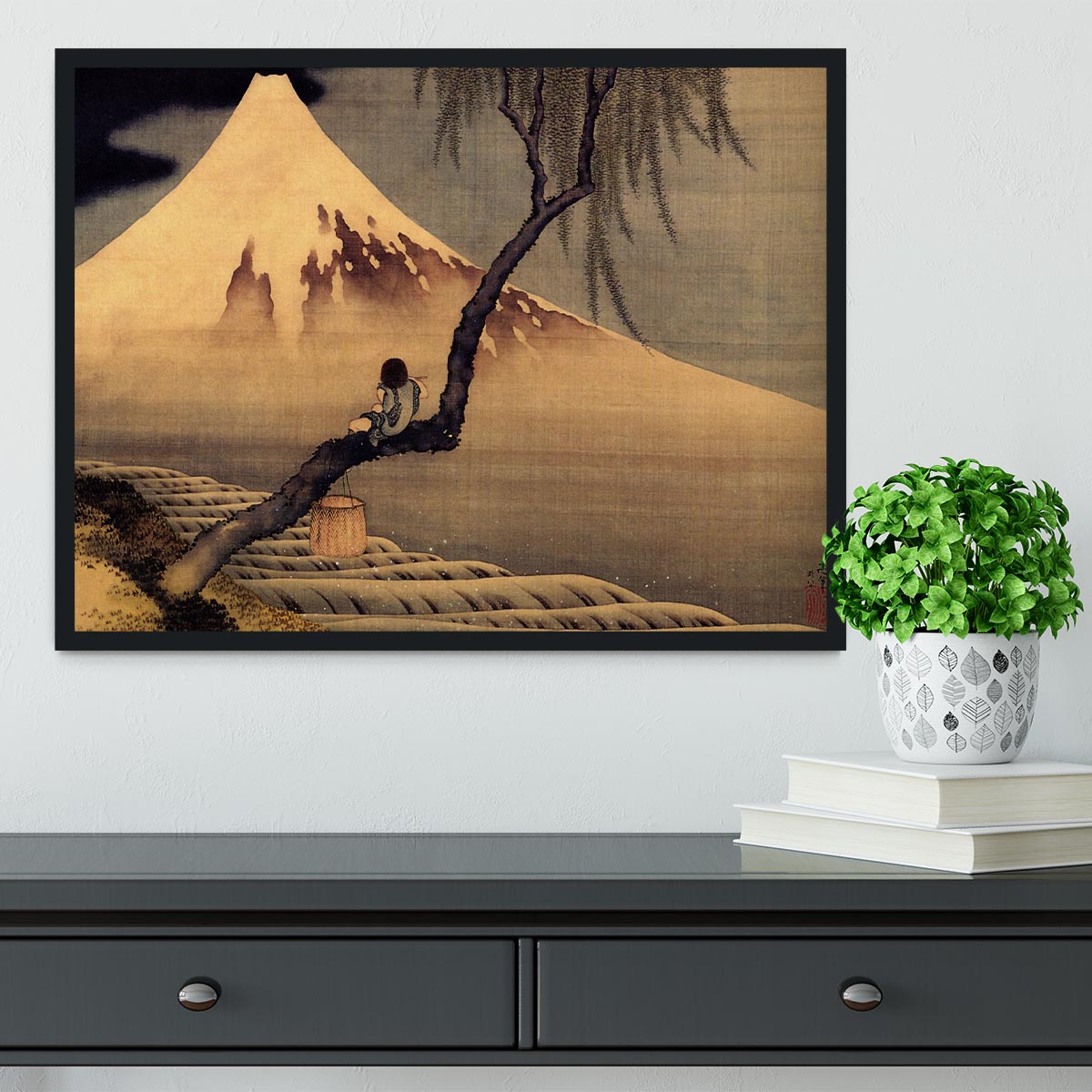 Boy in front of Fujiama by Hokusai Framed Print - Canvas Art Rocks - 2