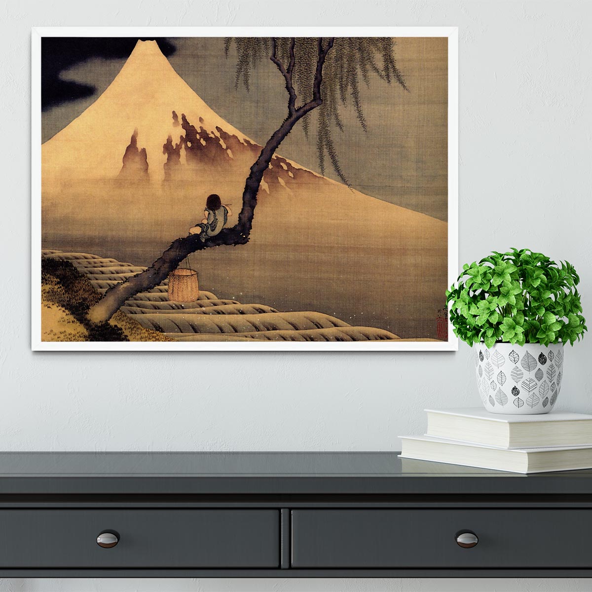 Boy in front of Fujiama by Hokusai Framed Print - Canvas Art Rocks -6