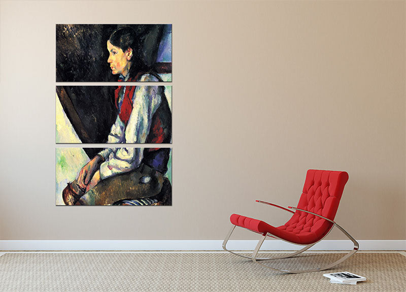 Boy with Red Vest by Cezanne 3 Split Panel Canvas Print - Canvas Art Rocks - 2