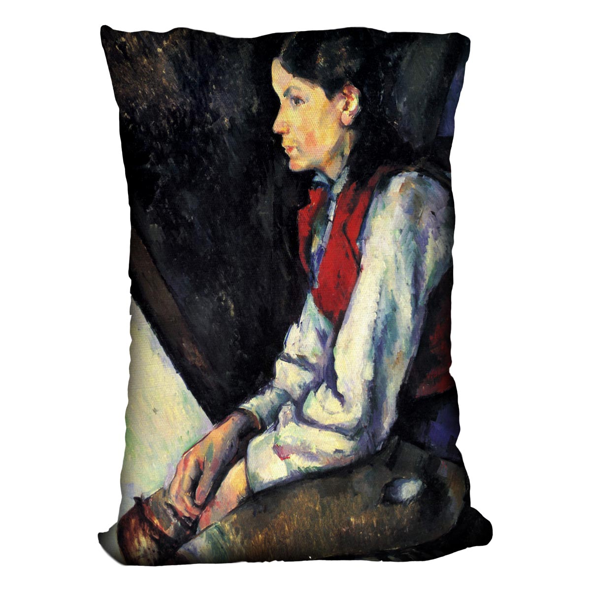 Boy with Red Vest by Cezanne Cushion