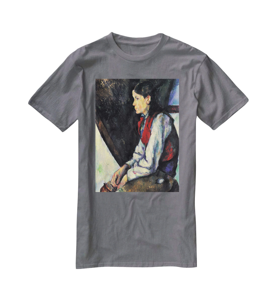 Boy with Red Vest by Cezanne T-Shirt - Canvas Art Rocks - 3
