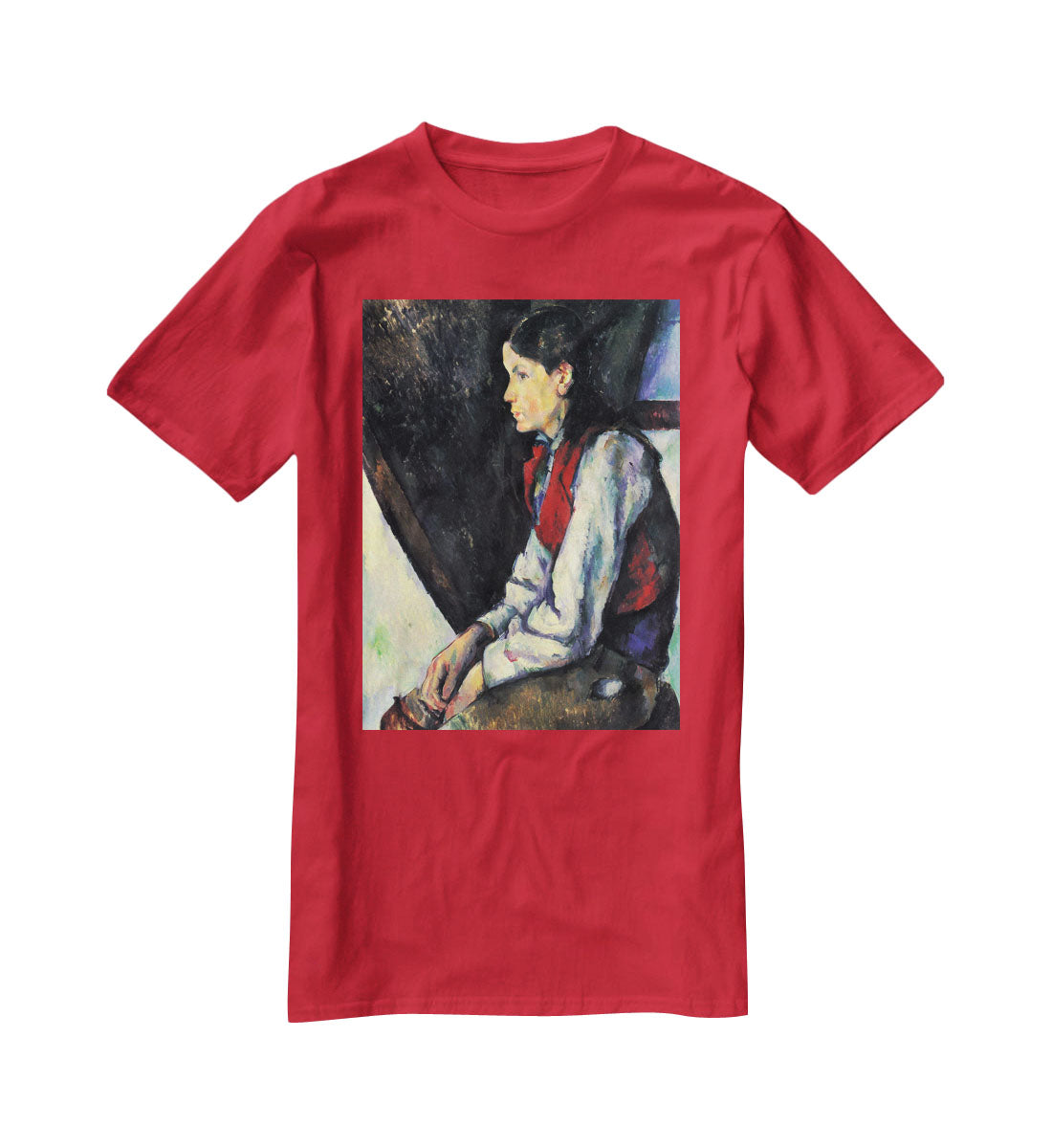 Boy with Red Vest by Cezanne T-Shirt - Canvas Art Rocks - 4
