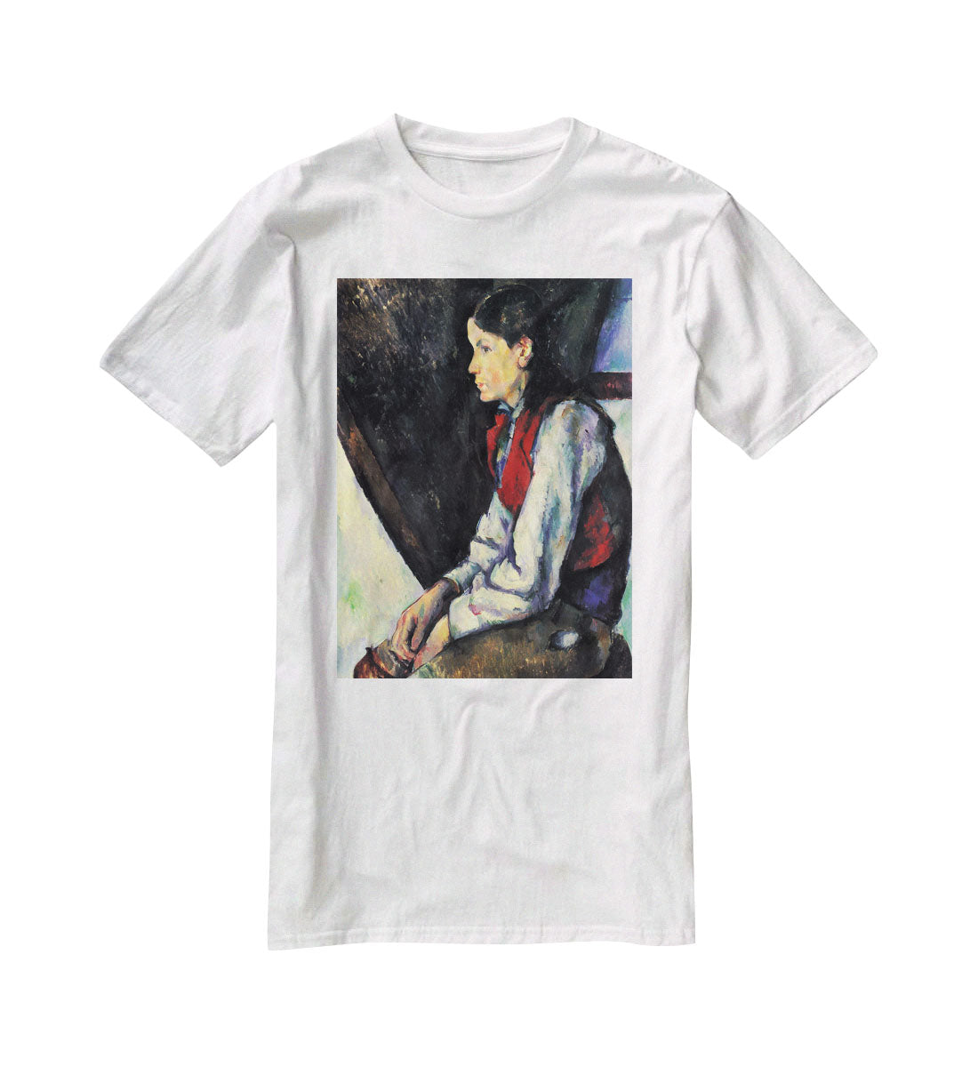 Boy with Red Vest by Cezanne T-Shirt - Canvas Art Rocks - 5