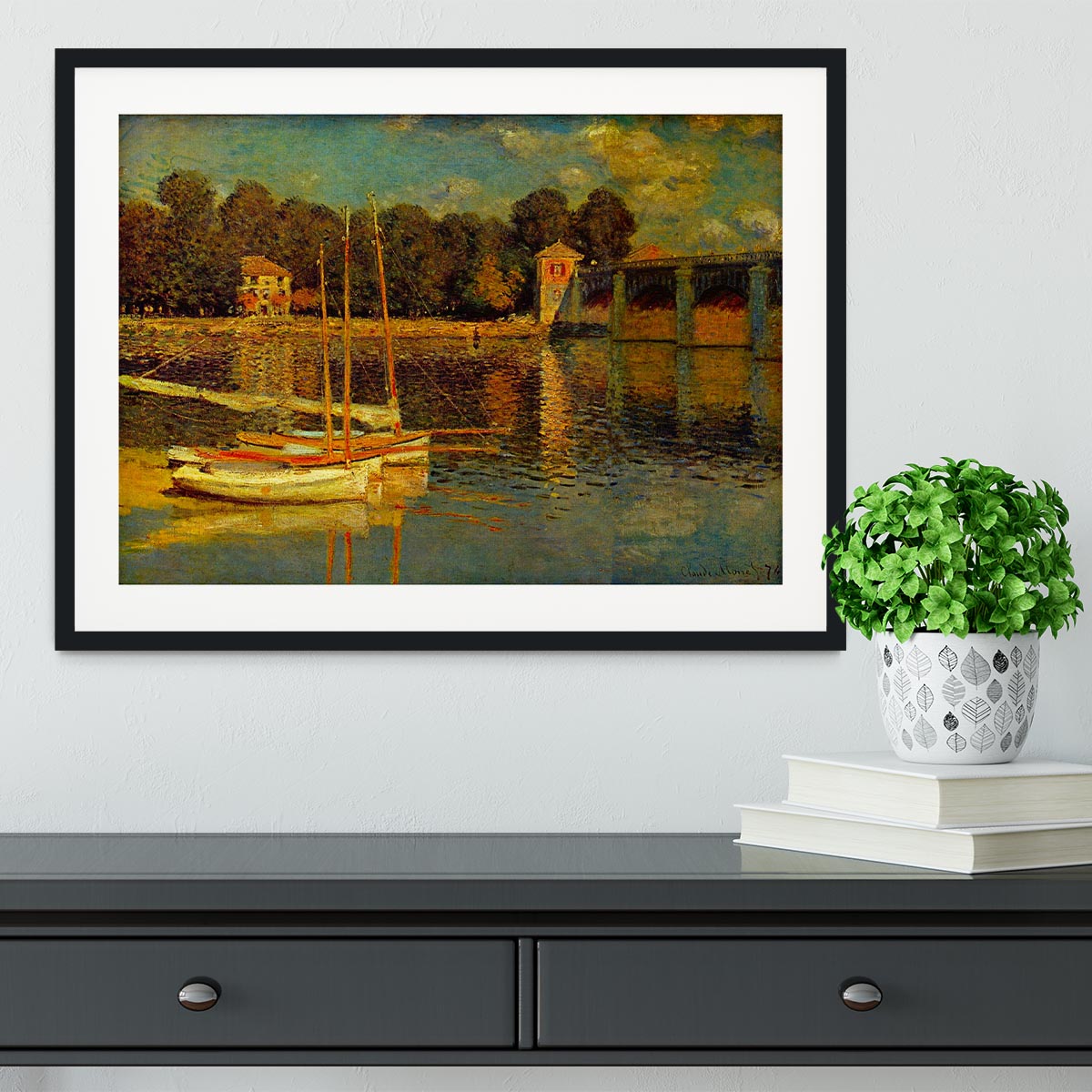 Bridge at Argenteuil by Monet Framed Print - Canvas Art Rocks - 1