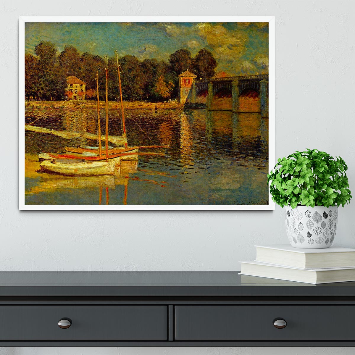 Bridge at Argenteuil by Monet Framed Print - Canvas Art Rocks -6