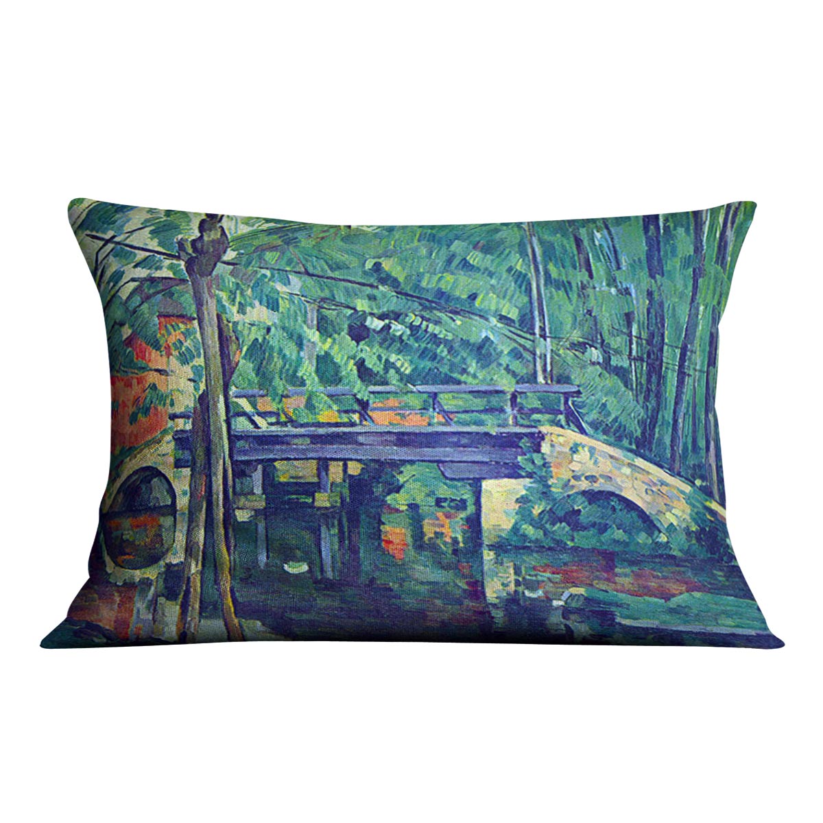 Bridge in the forest by Cezanne Cushion