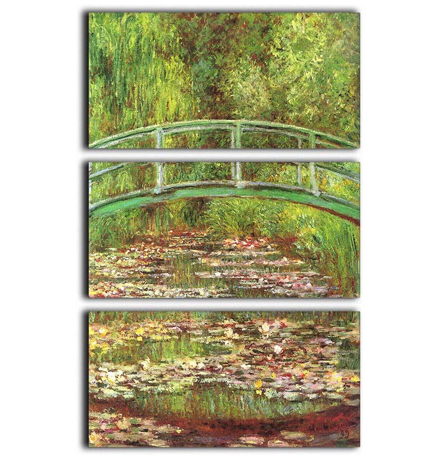 Bridge over the sea rose pond by Monet 3 Split Panel Canvas Print - Canvas Art Rocks - 1
