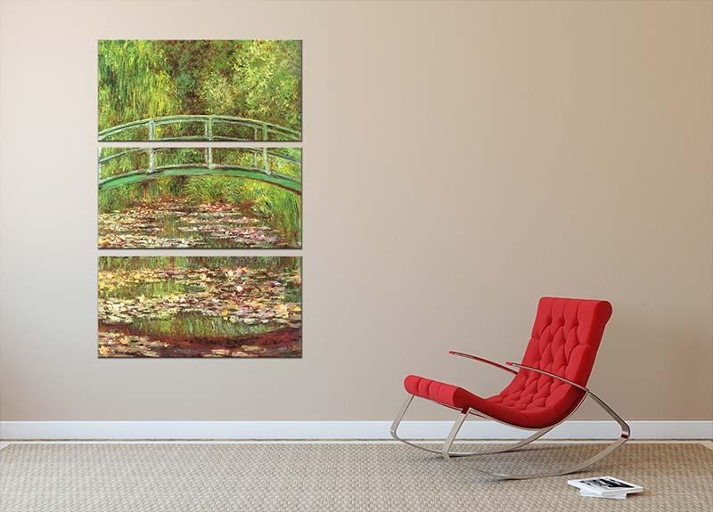 Bridge over the sea rose pond by Monet 3 Split Panel Canvas Print - Canvas Art Rocks - 2