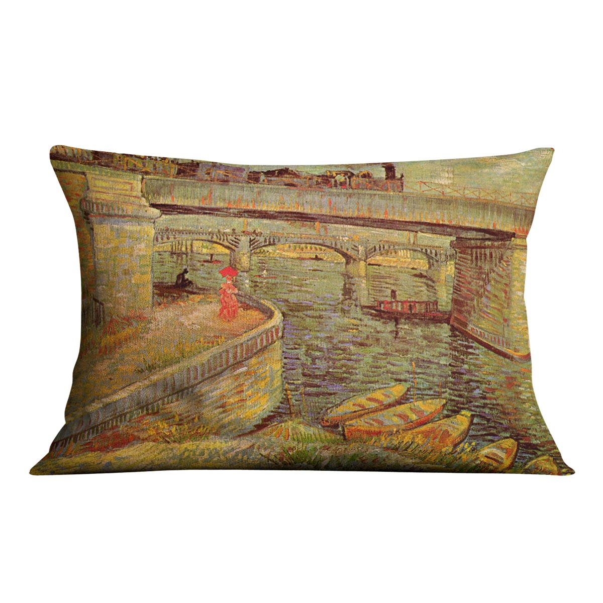 Bridges across the Seine at Asnieres by Van Gogh Cushion