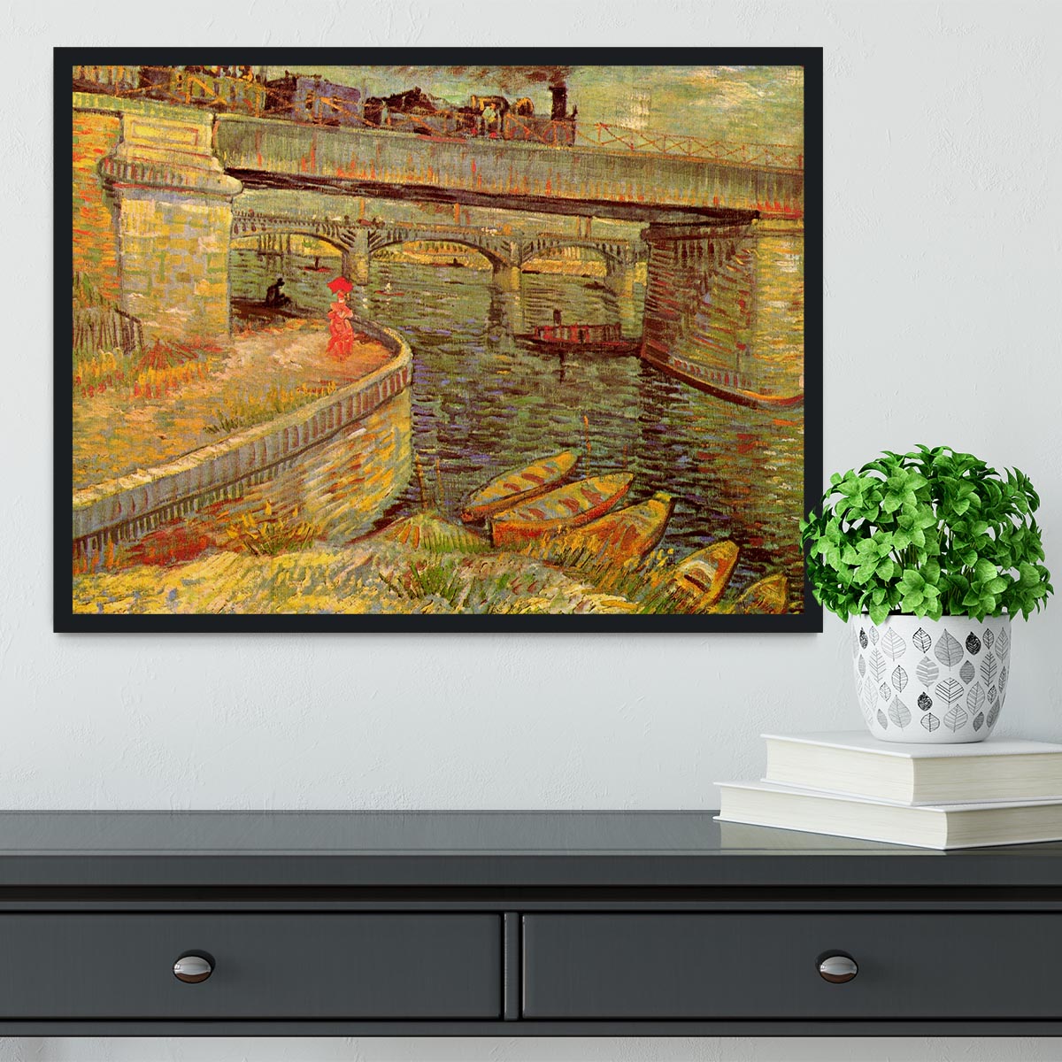 Bridges across the Seine at Asnieres by Van Gogh Framed Print - Canvas Art Rocks - 2