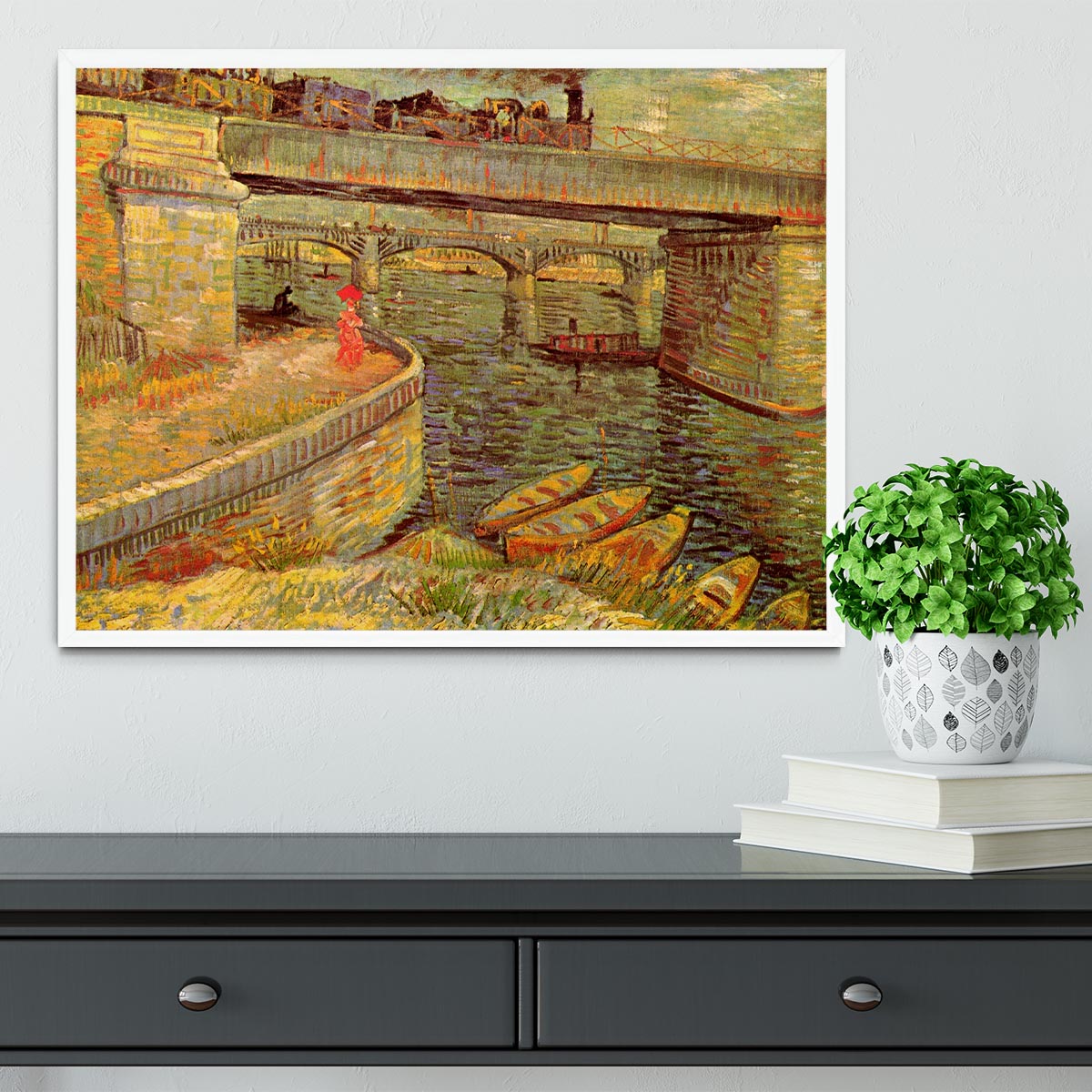 Bridges across the Seine at Asnieres by Van Gogh Framed Print - Canvas Art Rocks -6