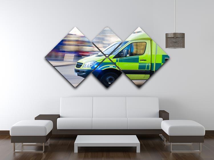 British ambulance in motion blur 4 Square Multi Panel Canvas  - Canvas Art Rocks - 3