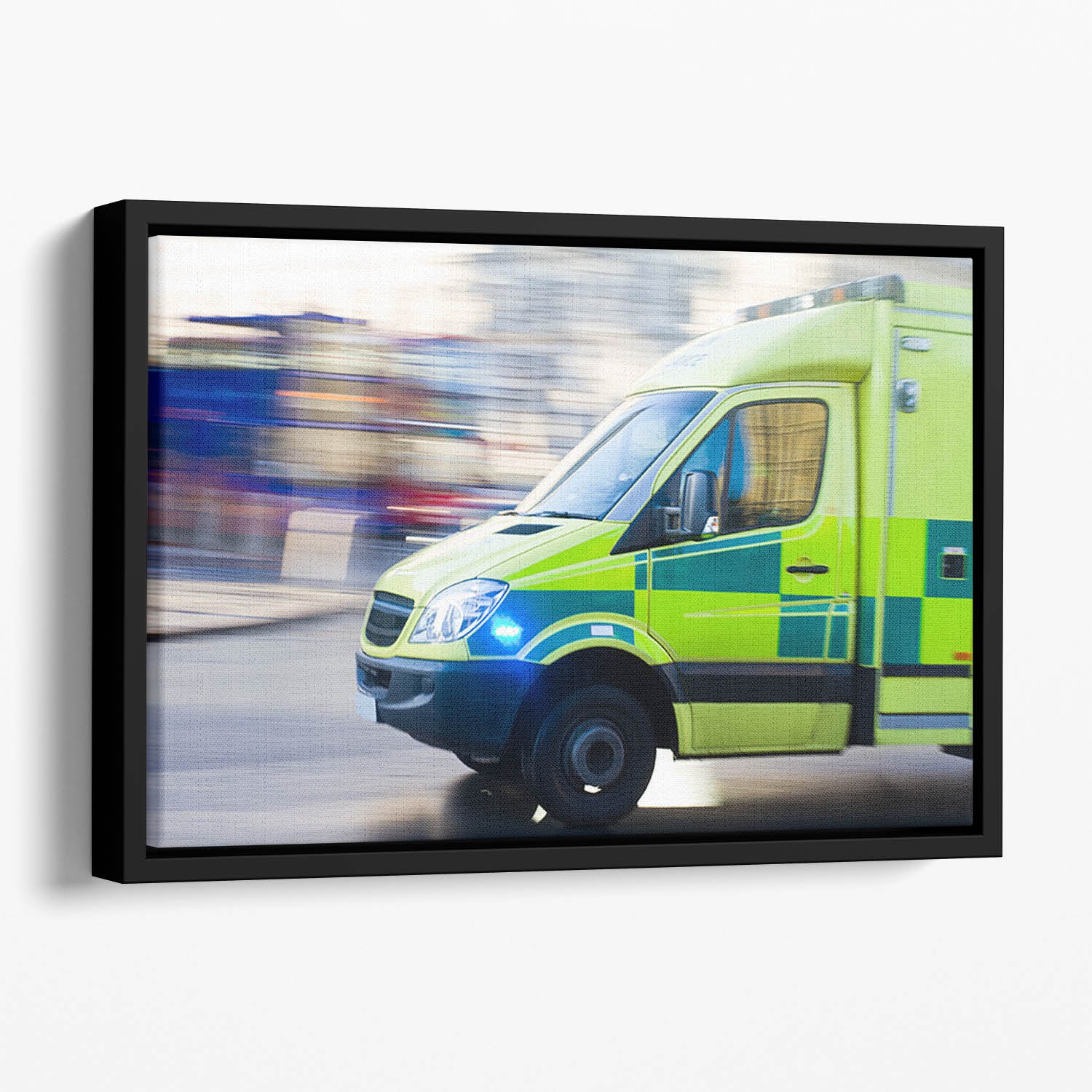 British ambulance in motion blur Floating Framed Canvas