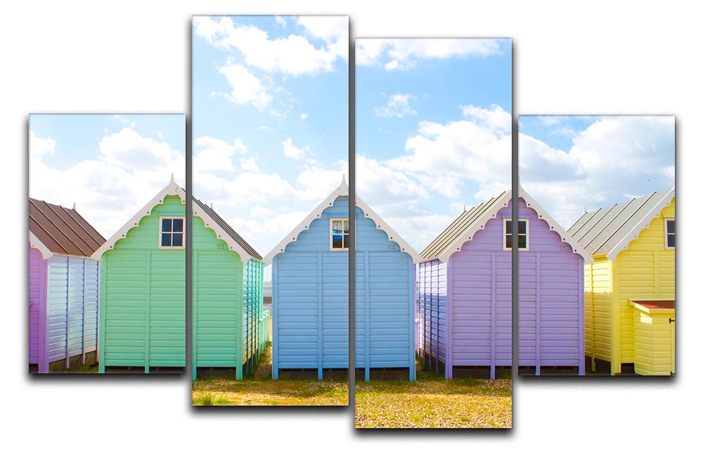 British beach huts on a bright sunny day 4 Split Panel Canvas - Canvas Art Rocks - 1