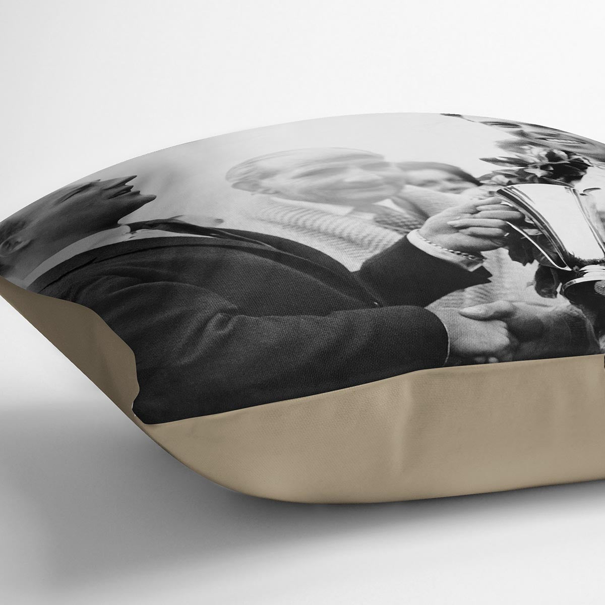 British racing drivers Jim Clark and Stirling Moss Cushion