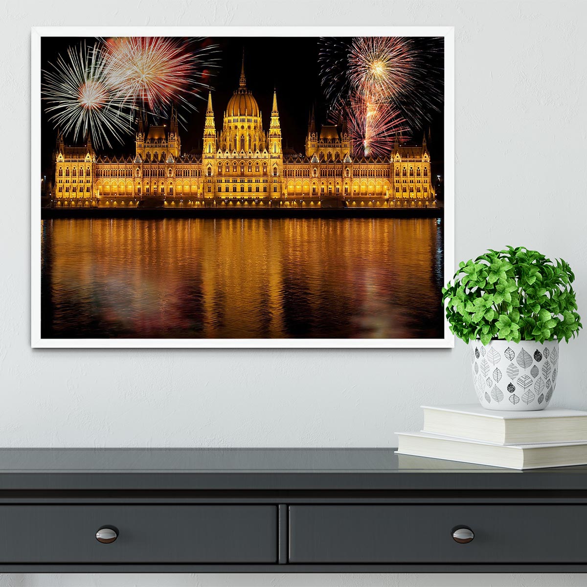 Budapest Fireworks Framed Print - Canvas Art Rocks -6
