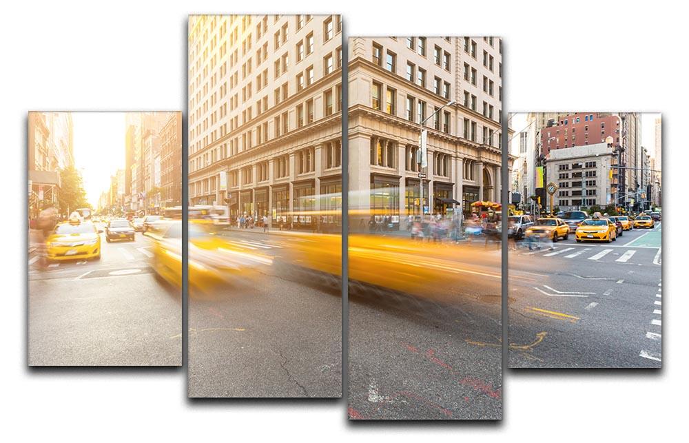 Busy road intersection in Manhattan 4 Split Panel Canvas  - Canvas Art Rocks - 1