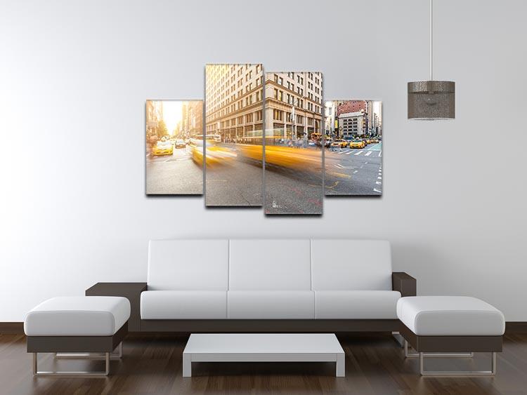 Busy road intersection in Manhattan 4 Split Panel Canvas  - Canvas Art Rocks - 3